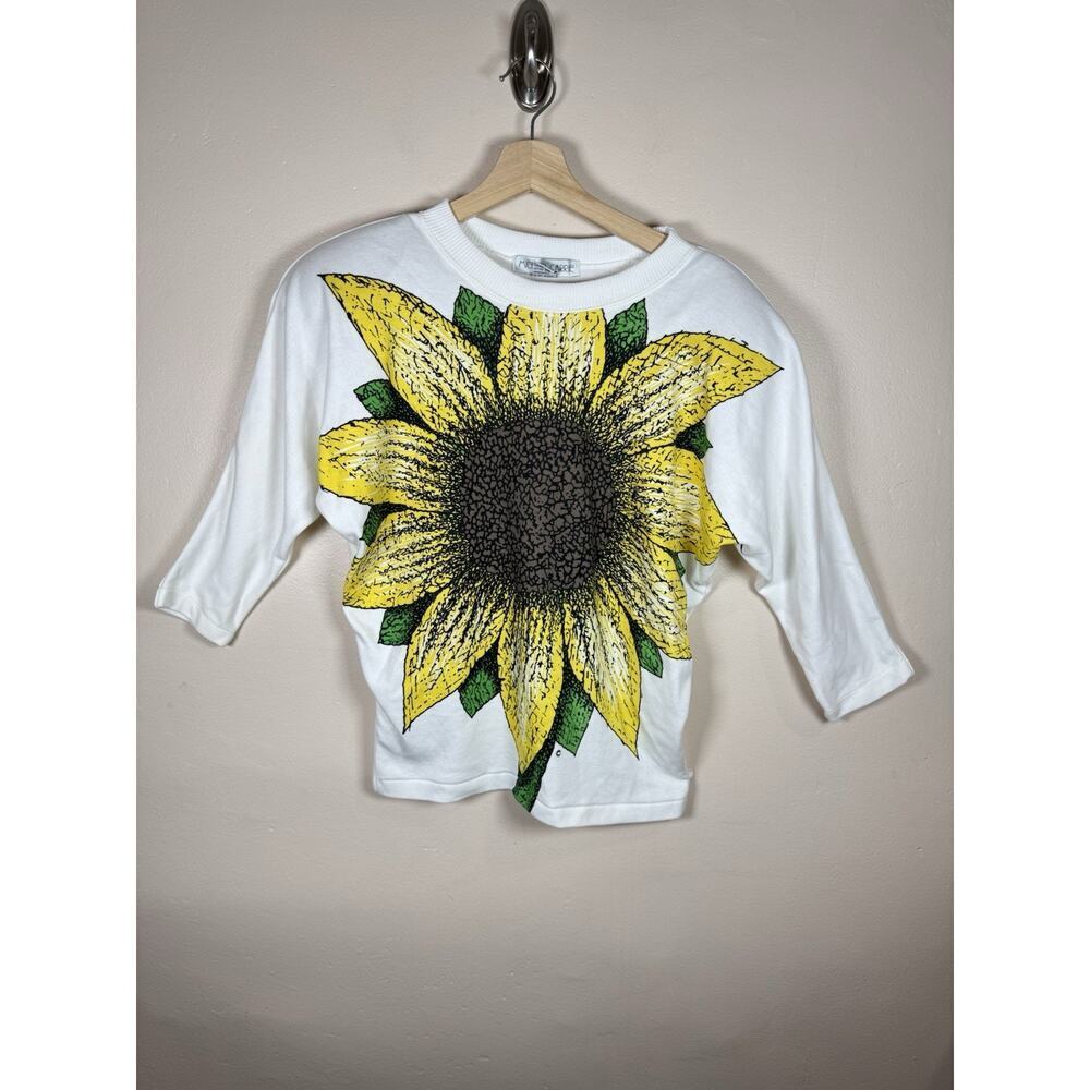 VTG Womens Sweatshirt Sunflower Graphic Shoulder Pads Crewneck Single Stitch M